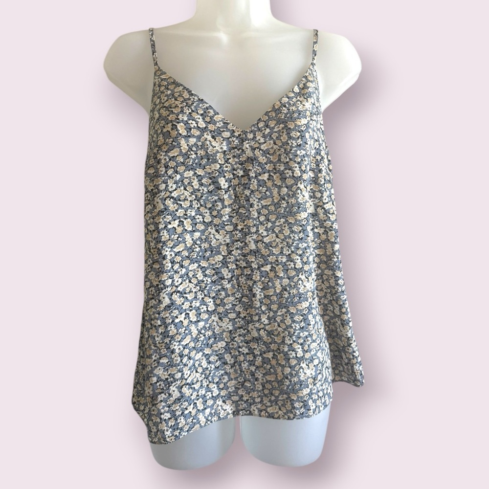 Primark Blue Floral V Neck Cami Tank Adjustable Straps Size 2